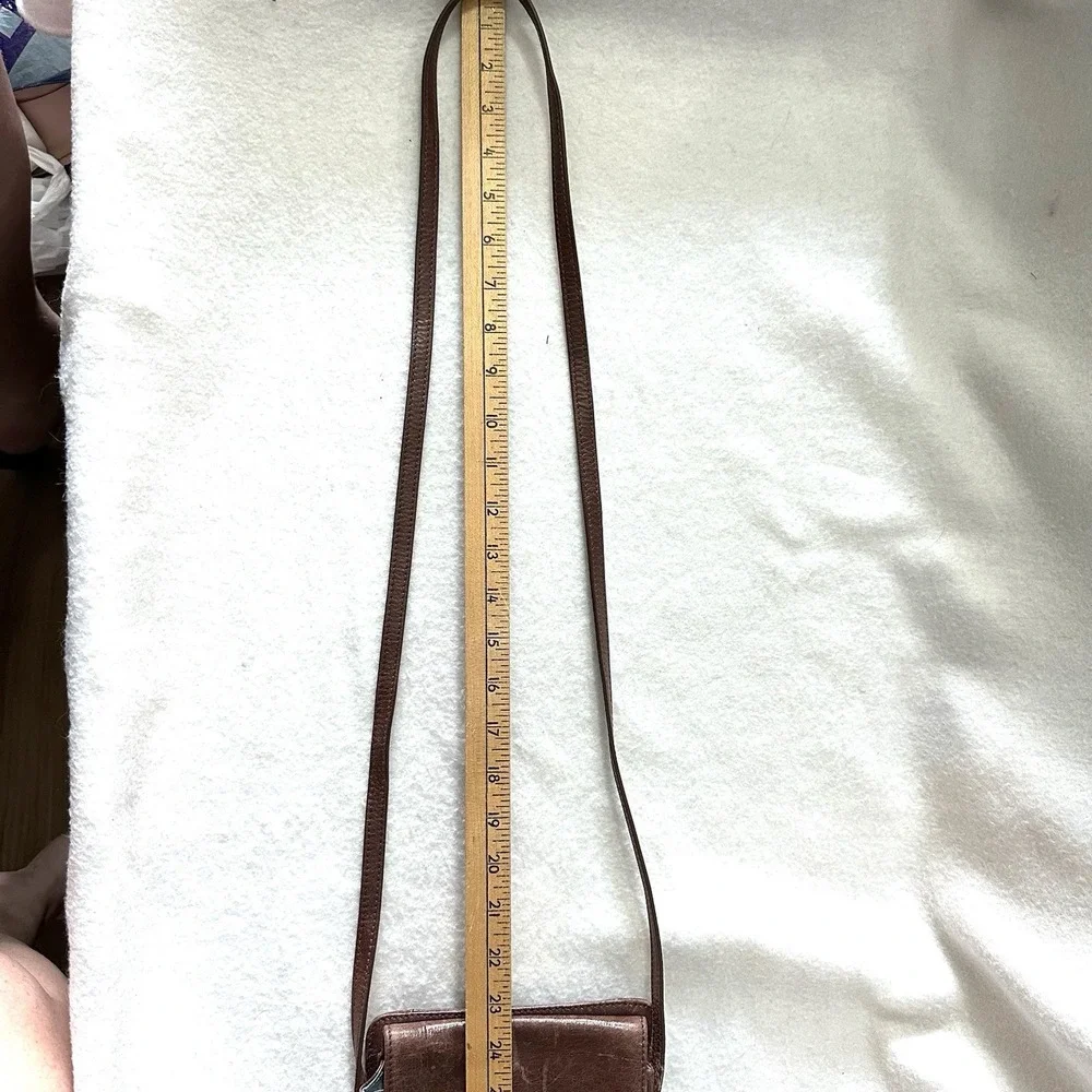 Vintage‎ Coldwater Creek Glazed Mini Leather Organizer Crossbody Brown Pouch Y2K